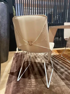 6er-Set Stuhl Amelie Leder Oman Taupe Creme Gestell Weiß Pulverbeschichtet