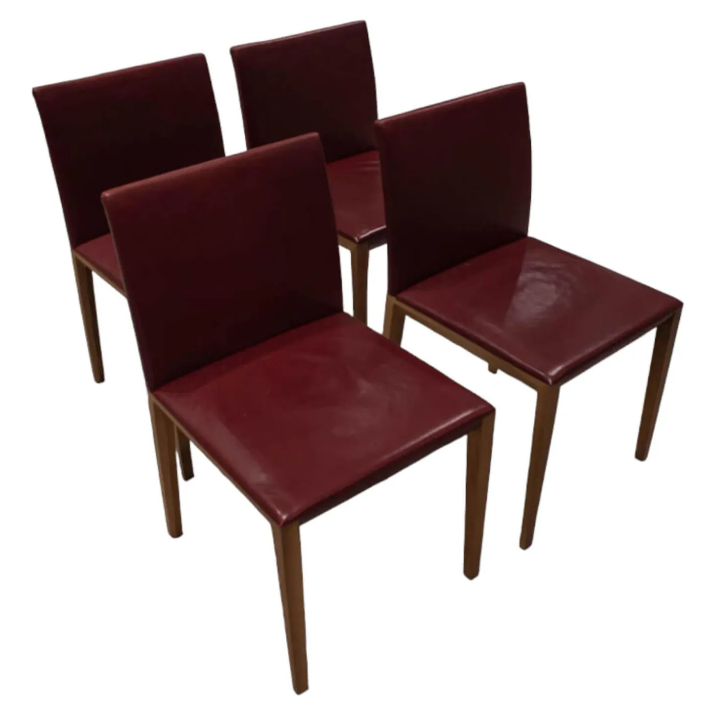 4er-Set Stuhl Andoo Bezug Leder Dunkelrot Gestell Nussbaum