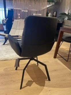 7er-Set Stuhl Arva Rücken Leder Milano Schwarz Sitz Stoff Danubio Dunkelgrau