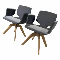 2er-Set Stuhl Aye Asdma Stoff Canvas Hellblau Füße Eiche Weißöl Drehgestell