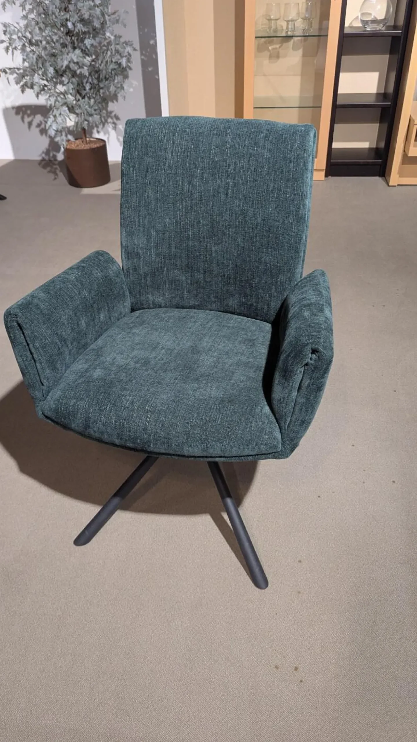 6er-Set Stuhl Boulder Stoff Anthrazit Oliv Gestell Schwarz Drehbar