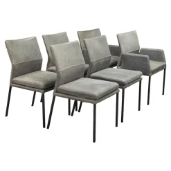 6er-Set Stuhl Carry Leder Sierra Anthrazit Kontrastnaht Beige 4-Fuß Metall Pulverbeschichtet Schwarz