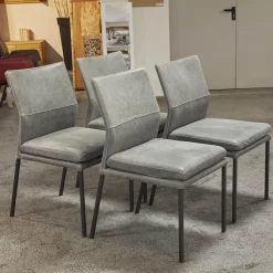 6er-Set Stuhl Carry Leder Sierra Anthrazit Kontrastnaht Beige 4-Fuß Metall Pulverbeschichtet Schwarz