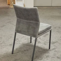 6er-Set Stuhl Carry Leder Sierra Anthrazit Kontrastnaht Beige 4-Fuß Metall Pulverbeschichtet Schwarz