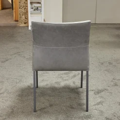 6er-Set Stuhl Carry Leder Sierra Anthrazit Kontrastnaht Beige 4-Fuß Metall Pulverbeschichtet Schwarz