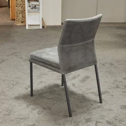 6er-Set Stuhl Carry Leder Sierra Anthrazit Kontrastnaht Beige 4-Fuß Metall Pulverbeschichtet Schwarz