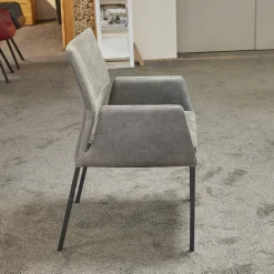 6er-Set Stuhl Carry Leder Sierra Anthrazit Kontrastnaht Beige 4-Fuß Metall Pulverbeschichtet Schwarz