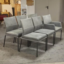 6er-Set Stuhl Carry Leder Sierra Anthrazit Kontrastnaht Beige 4-Fuß Metall Pulverbeschichtet Schwarz