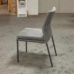 6er-Set Stuhl Carry Leder Sierra Anthrazit Kontrastnaht Beige 4-Fuß Metall Pulverbeschichtet Schwarz