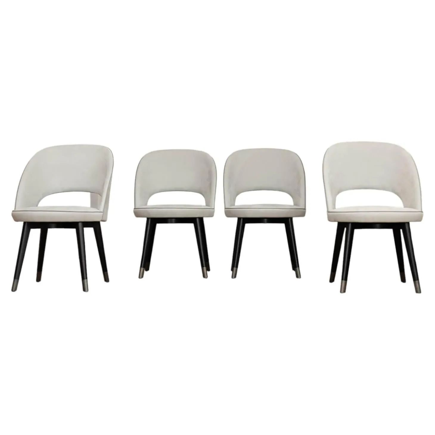 4er-Set Stuhl Colette Bezug Leder Kashmir Nuage Hellgrau Gestell Buche Wengefarben Gebeizt