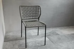 2er-Set Stuhl Corda Chair Handgeflochtene Sitzfläche Stoff Kevlar Hellgrau