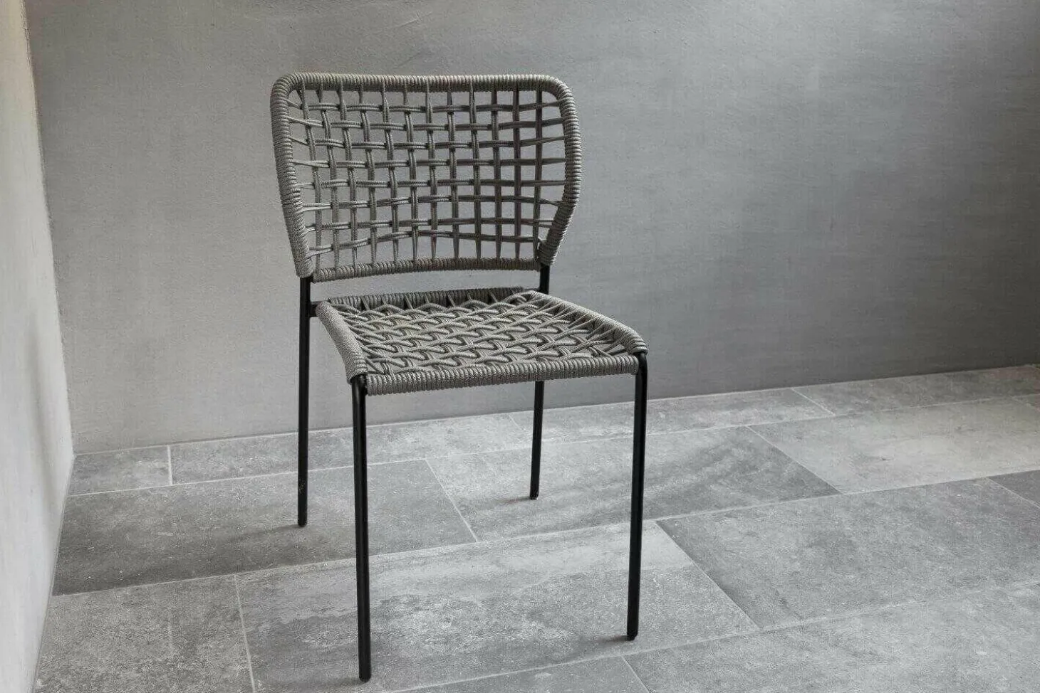 2er-Set Stuhl Corda Chair Handgeflochtene Sitzfläche Stoff Kevlar Hellgrau