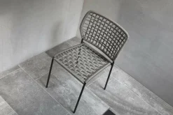 2er-Set Stuhl Corda Chair Handgeflochtene Sitzfläche Stoff Kevlar Hellgrau