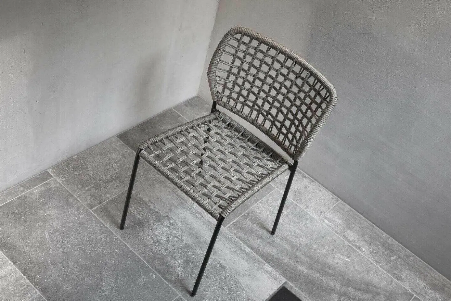 2er-Set Stuhl Corda Chair Handgeflochtene Sitzfläche Stoff Kevlar Hellgrau