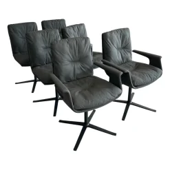 6er-Set Stuhl D 27 Leder Nubuk Touch 5617 Schwarz Drehgestell Metall Schwarz Pulverbeschichtet