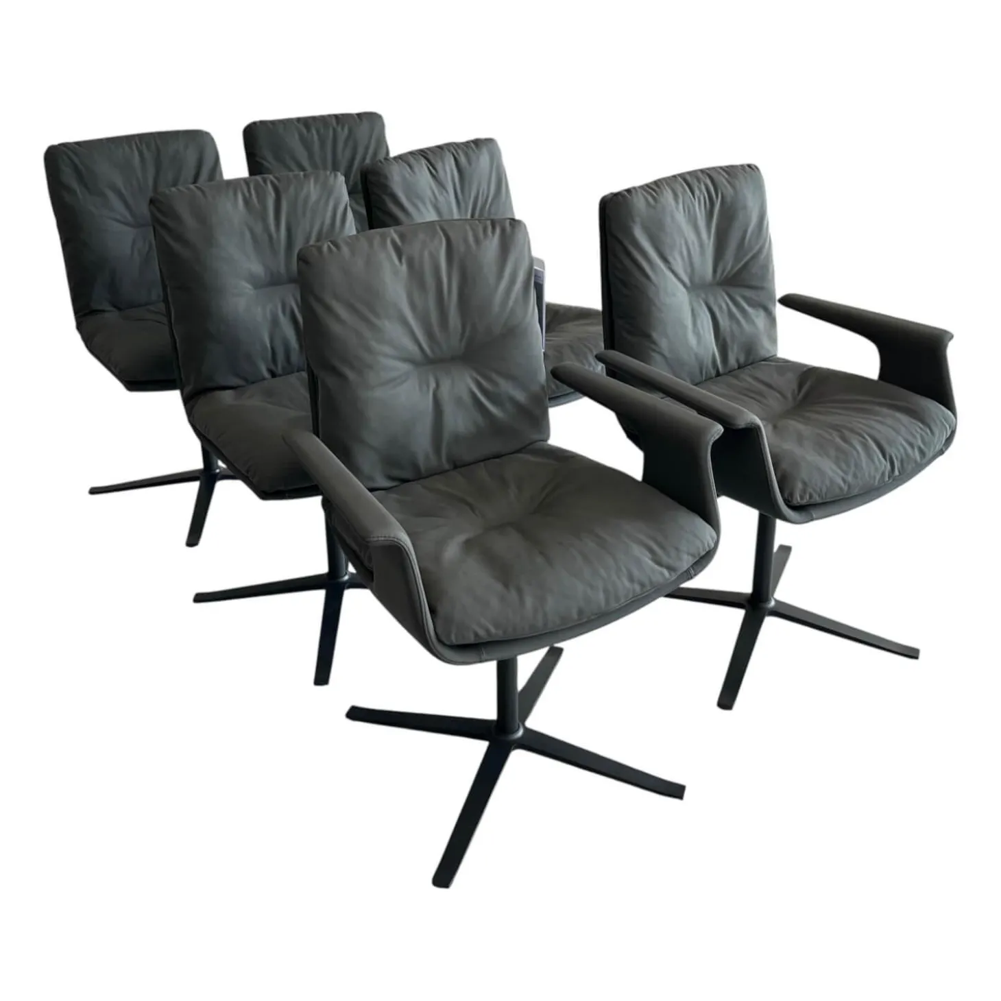 6er-Set Stuhl D 27 Leder Nubuk Touch 5617 Schwarz Drehgestell Metall Schwarz Pulverbeschichtet