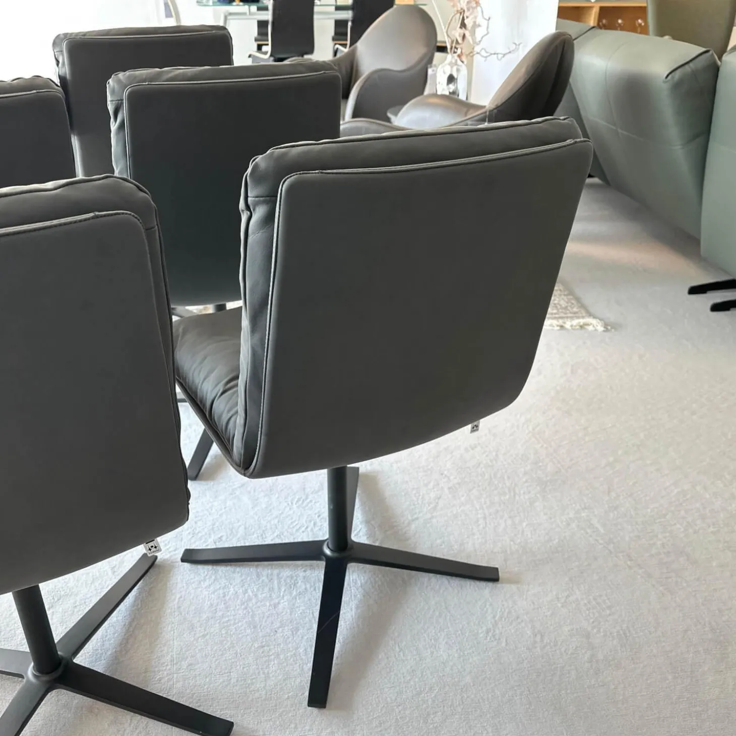 6er-Set Stuhl D 27 Leder Nubuk Touch 5617 Schwarz Drehgestell Metall Schwarz Pulverbeschichtet