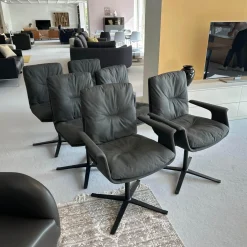 6er-Set Stuhl D 27 Leder Nubuk Touch 5617 Schwarz Drehgestell Metall Schwarz Pulverbeschichtet