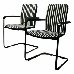 2er-Set Stuhl D14 Bauhaus-Stof Schwarz Weiß Stahlrohr Schwarz Pulverbeschichtet