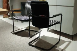 2er-Set Stuhl D14 Bauhaus-Stof Schwarz Weiß Stahlrohr Schwarz Pulverbeschichtet