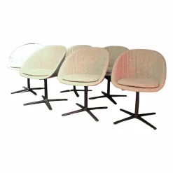 6er-Set Stuhl Dan Innen Stoff Heris Leder Außen Kreuzfuß-Drehgestell Dunkelbronze