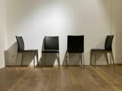 4er-Set Stuhl Dart Leder Braun Mocca Gestell Aluminiumdruckguss Hochglanz