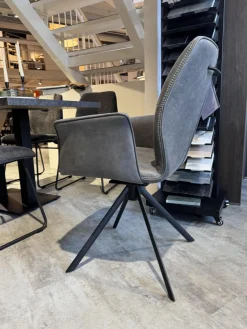 6er-Set Stuhl Dinner Stoff Microfaser Ledo Grau Gestell 1x Stativ Drehbar Metall Schwarz 1x Stativ Fest Metall Schwarz Und 4x Kufen Eisen Schwarz