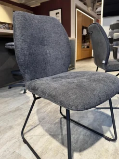 6er-Set Stuhl Dinner Stoff Microfaser Ledo Grau Gestell 1x Stativ Drehbar Metall Schwarz 1x Stativ Fest Metall Schwarz Und 4x Kufen Eisen Schwarz