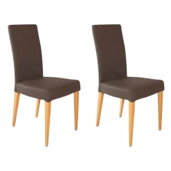 2er-Set Stuhl Diverso Leder Toledo Bruin Braun Gestell Vierfuß Eiche Lackiert