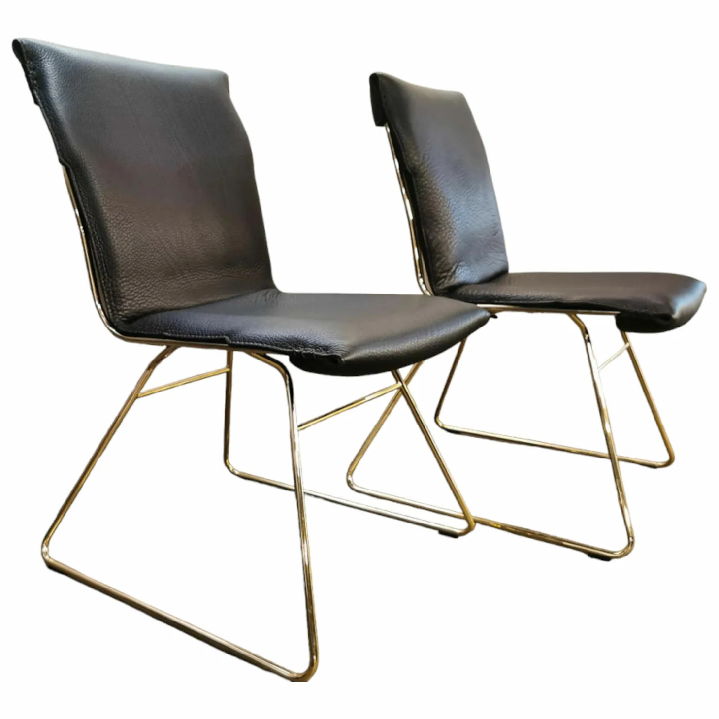 2er-Set Stuhl DS-0515 Leder Neck Blackk Schwarz Gestell Goldfarben