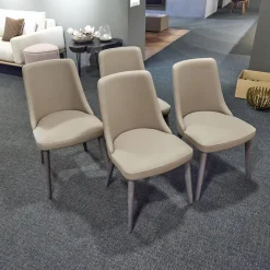 4er-Set Stuhl Eva Kunstleder A Farbe Talpa Beige Füße Eiche Grigio ohne Armlehne
