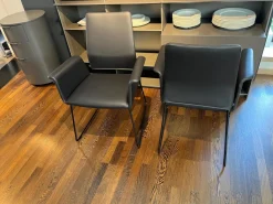 2er-Set Stuhl Fino Leder 282 Basalt Grau Füße Metall Schwarz Lackiert