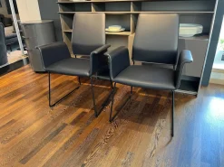 2er-Set Stuhl Fino Leder 282 Basalt Grau Füße Metall Schwarz Lackiert