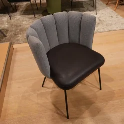 6er-Set Stuhl Gaia Bezug Sitz Leder Sauvage Moro Schwarz Rücken Stoff Rohi Opera Fango Grau Metallgestell Schwarz