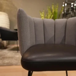 6er-Set Stuhl Gaia Bezug Sitz Leder Sauvage Moro Schwarz Rücken Stoff Rohi Opera Fango Grau Metallgestell Schwarz