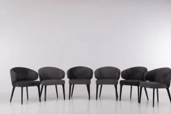 6er-Set Stuhl George Stoff Milkyway Rohi Grau Gestell Holz Schwarz Mit Drehbeschlag