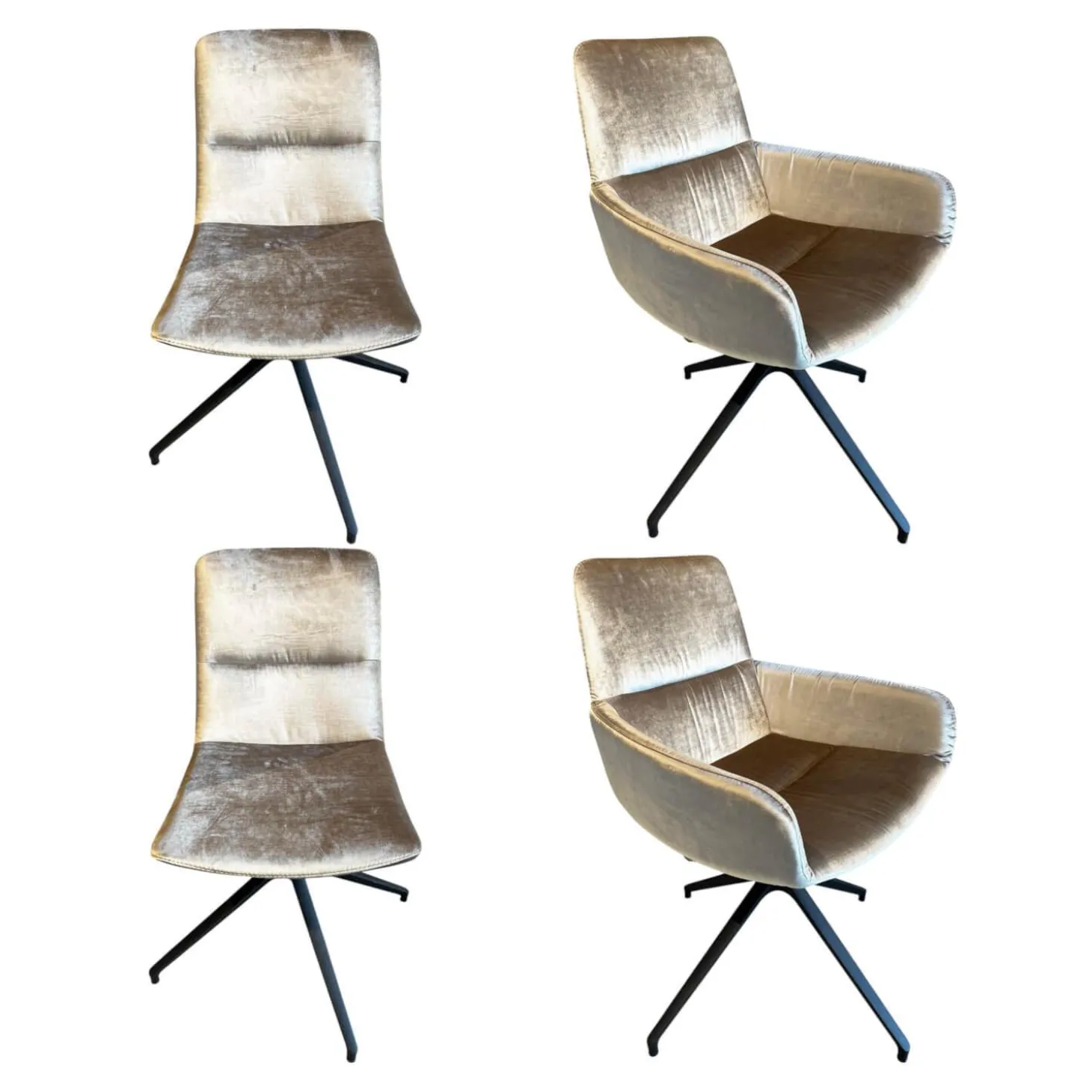 4er-Set Stuhl H100 Stoff Velour Glänzend Champagner