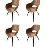 4er-Set Stuhl Jazz Leder 105 Kenia Brown Braun 4 Fußgestell Holz Schwarz Lackiert Mit Metallstreben