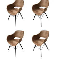 4er-Set Stuhl Jazz Leder 105 Kenia Brown Braun 4 Fußgestell Holz Schwarz Lackiert Mit Metallstreben