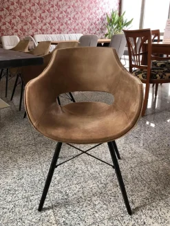 4er-Set Stuhl Jazz Leder 105 Kenia Brown Braun 4 Fußgestell Holz Schwarz Lackiert Mit Metallstreben