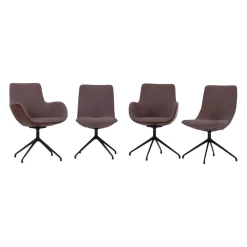 4er-Set Stuhl Jona Innen Stoff U3255K Braun Rot Außen Leder L9999A Braun Rot Gestell Schwarz