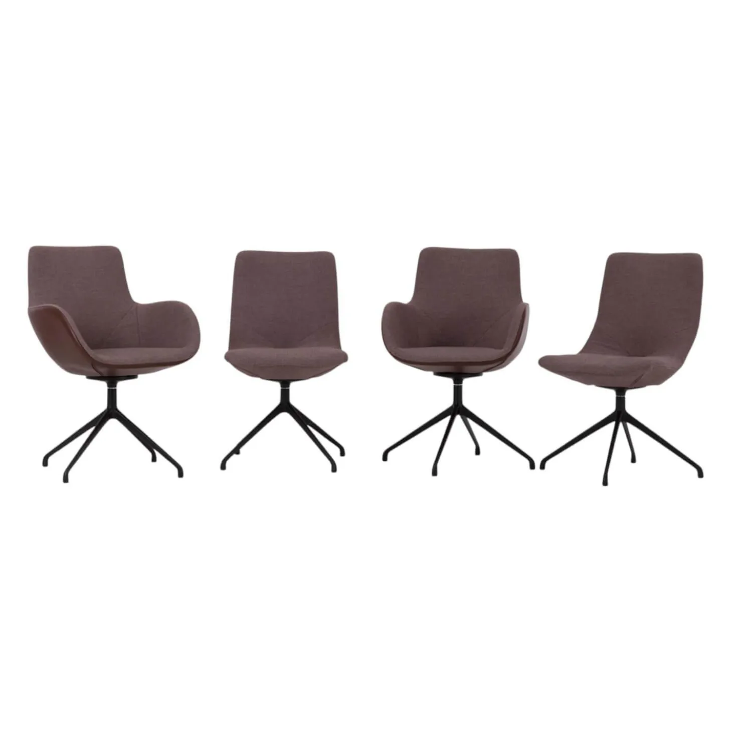 4er-Set Stuhl Jona Innen Stoff U3255K Braun Rot Außen Leder L9999A Braun Rot Gestell Schwarz