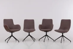 4er-Set Stuhl Jona Innen Stoff U3255K Braun Rot Außen Leder L9999A Braun Rot Gestell Schwarz