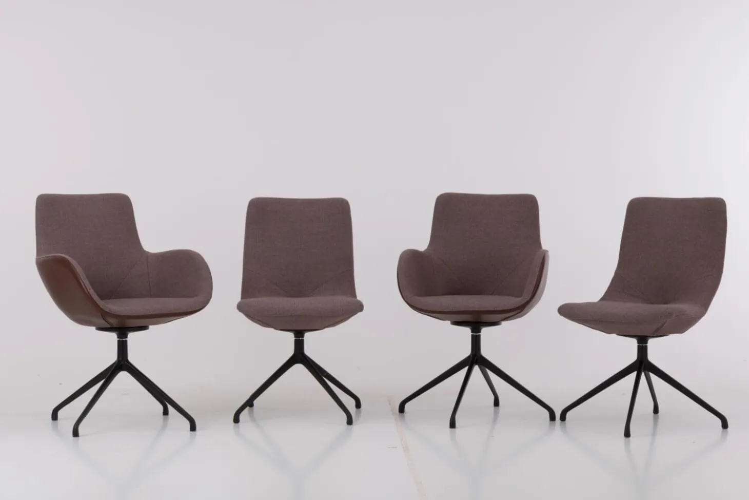 4er-Set Stuhl Jona Innen Stoff U3255K Braun Rot Außen Leder L9999A Braun Rot Gestell Schwarz