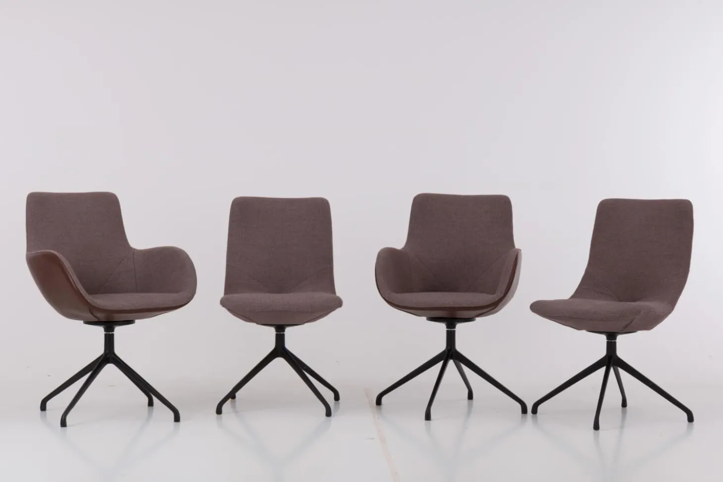 4er-Set Stuhl Jona Innen Stoff U3255K Braun Rot Außen Leder L9999A Braun Rot Gestell Schwarz