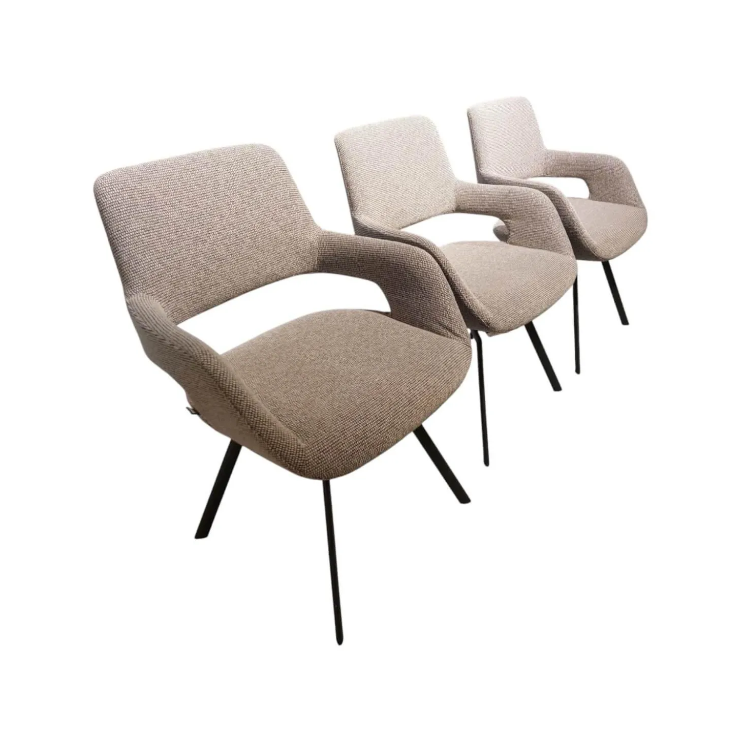 3er-Set Stuhl July Stoff Freiburg Stone Beige Grau Gestell Metall Anthrazit Pulverbeschichtet