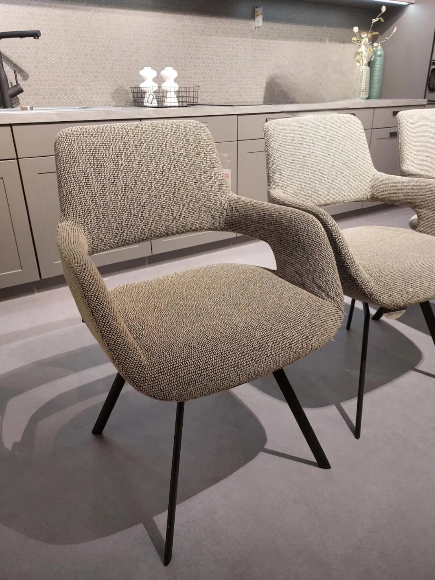 3er-Set Stuhl July Stoff Freiburg Stone Beige Grau Gestell Metall Anthrazit Pulverbeschichtet