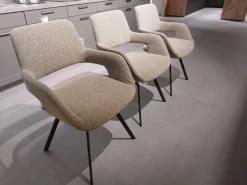 3er-Set Stuhl July Stoff Freiburg Stone Beige Grau Gestell Metall Anthrazit Pulverbeschichtet