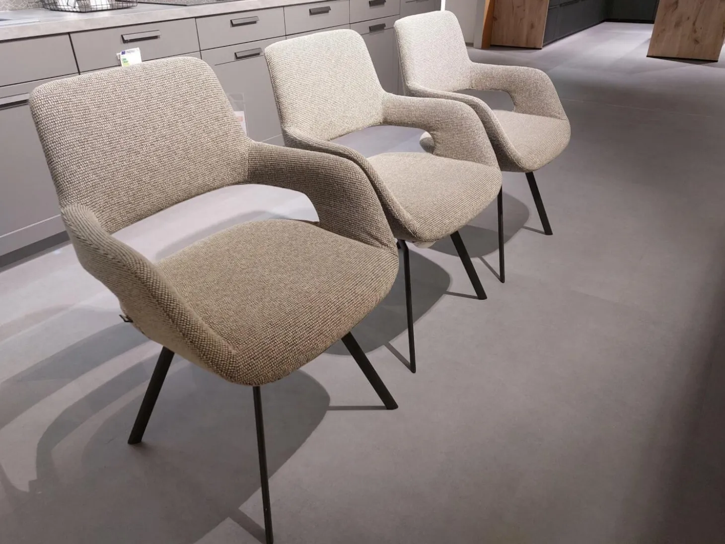 3er-Set Stuhl July Stoff Freiburg Stone Beige Grau Gestell Metall Anthrazit Pulverbeschichtet