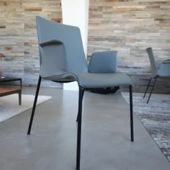 2er-Set Stuhl Liz 1302 Leder Congress 1440 Marram Grau Bise Schwarz 4 Bein Untergestell Matt Pulverbeschichtet Schwarz